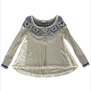 Free People Cabin in the woods thermal and lace shirt top long sleeve size XS